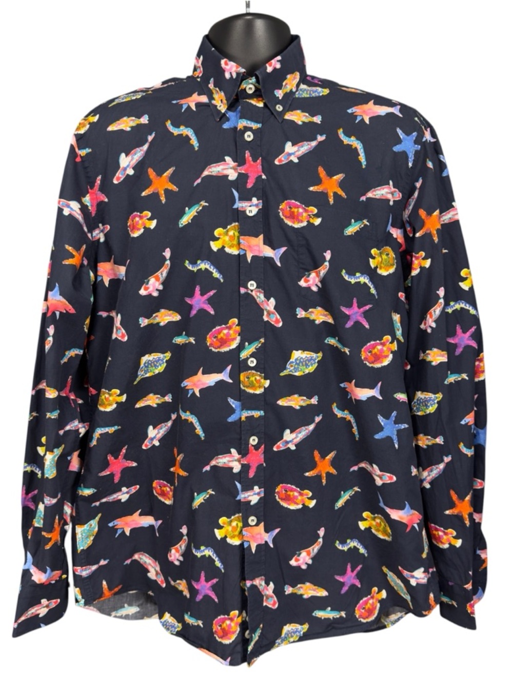 Paul & Shark Navy Shirt with Multicolor Marine Print